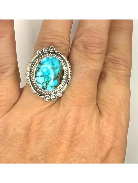 Authentic Handmade Navajo Daniel Benally Sonoran Gold Turquoise Ring – Size 7 - Picture 6 of 7